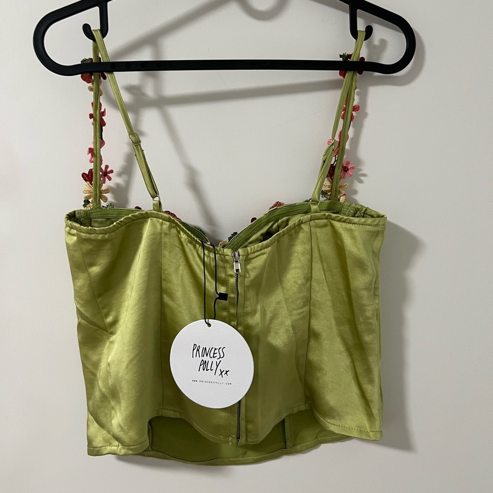 Princess Polly Green Floral Embroidered Top - Picture 2 of 4